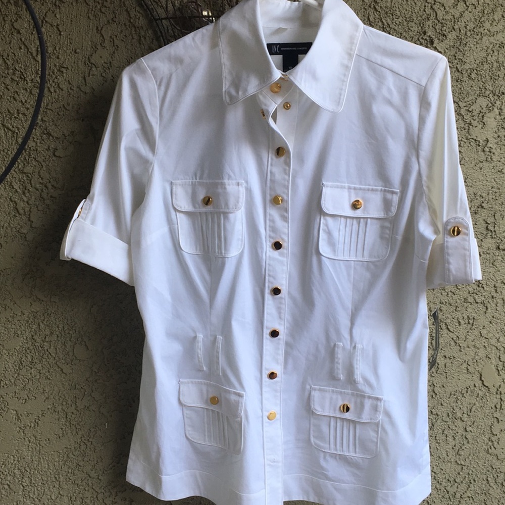 NWT - INC International Concepts white Button Top